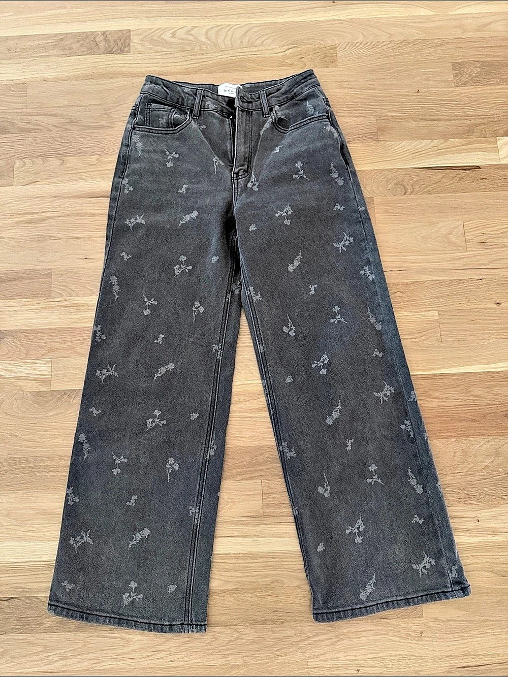 bohme Veronica Floral Wide Leg Jeans Floral Wide Leg Jeans Gray Size Medium